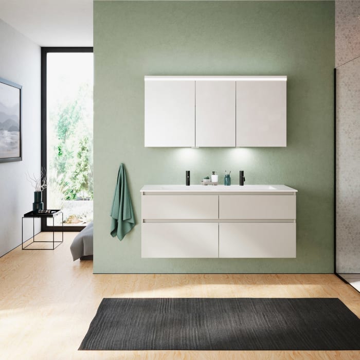 burgbad Lin20 Waschtischunterschrank mit Mineralguss-Waschtisch 142 cm, 4 Auszüge