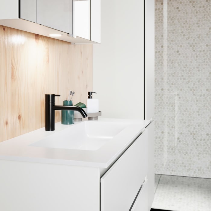 burgbad Lin20 Waschtischunterschrank mit Mineralguss-Waschtisch 82 cm, 2 Auszüge