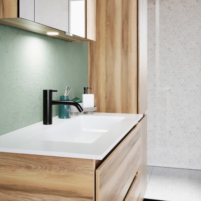 burgbad Lin20 Waschtischunterschrank mit Mineralguss-Waschtisch 82 cm, 2 Auszüge