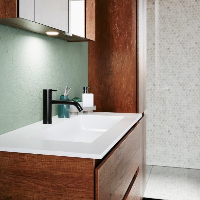 burgbad Lin20 Waschtischunterschrank mit Mineralguss-Waschtisch 82 cm, 2 Auszüge