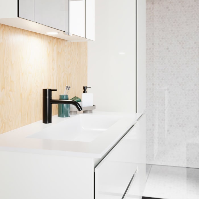 burgbad Lin20 Waschtischunterschrank mit Mineralguss-Waschtisch 82 cm, 2 Auszüge