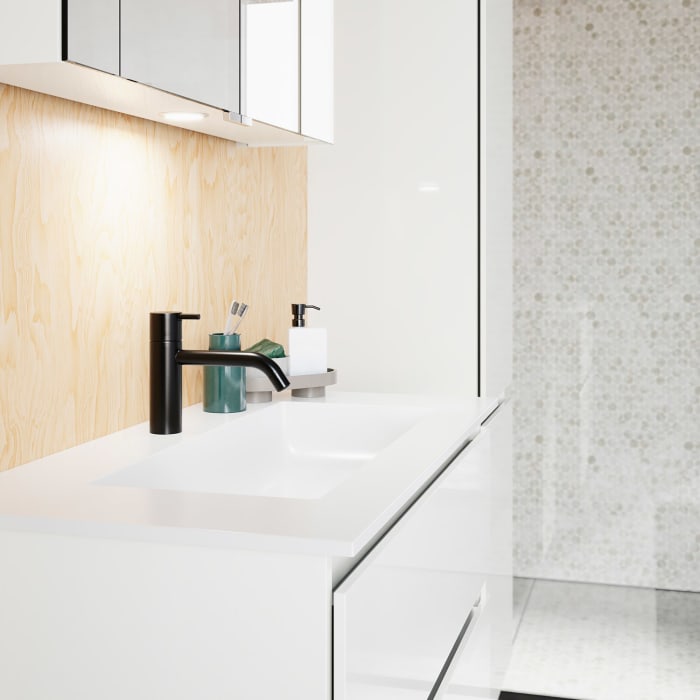 burgbad Lin20 Waschtischunterschrank mit Mineralguss-Waschtisch 82 cm, 2 Auszüge