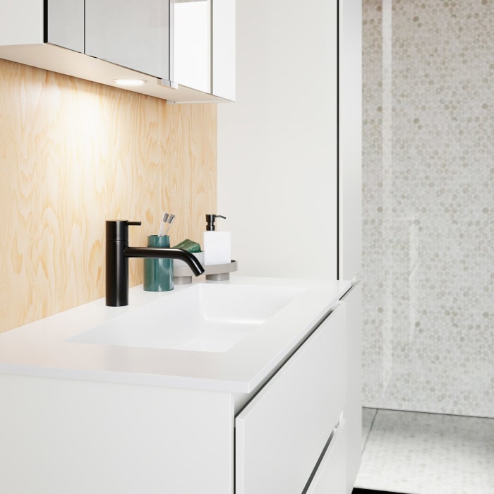 burgbad Lin20 Waschtischunterschrank mit Mineralguss-Waschtisch 82 cm, 2 Auszüge