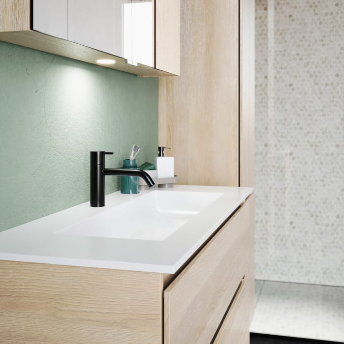 burgbad Lin20 Waschtischunterschrank mit Mineralguss-Waschtisch 102 cm, 2 Auszüge