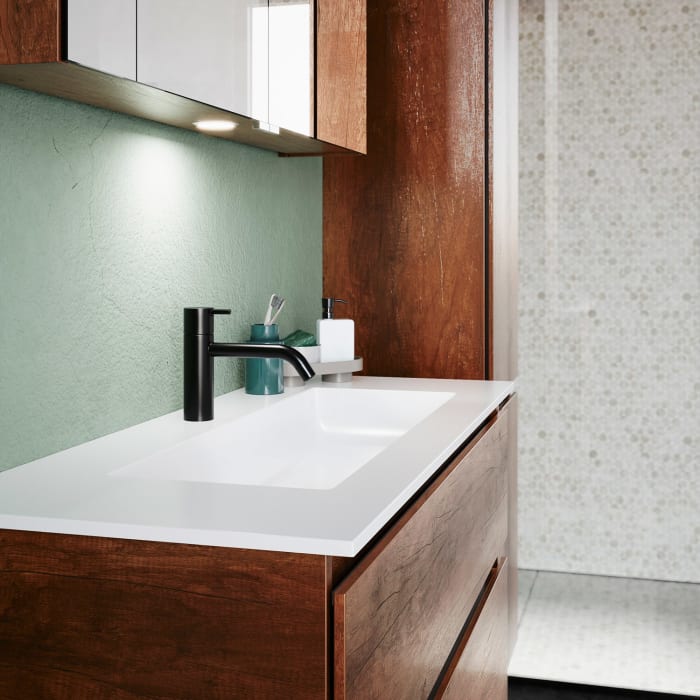 burgbad Lin20 Waschtischunterschrank mit Mineralguss-Waschtisch 102 cm, 2 Auszüge