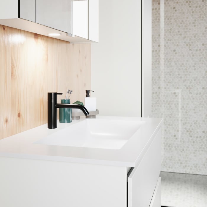 burgbad Lin20 Waschtischunterschrank mit Mineralguss-Waschtisch 82 cm, 2 Auszüge