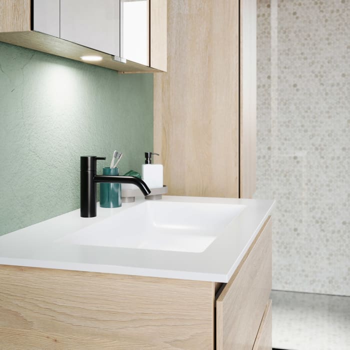 burgbad Lin20 Waschtischunterschrank mit Mineralguss-Waschtisch 82 cm, 2 Auszüge