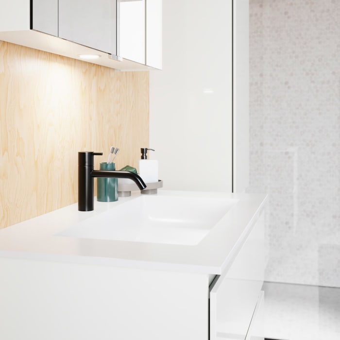 burgbad Lin20 Waschtischunterschrank mit Mineralguss-Waschtisch 82 cm, 2 Auszüge