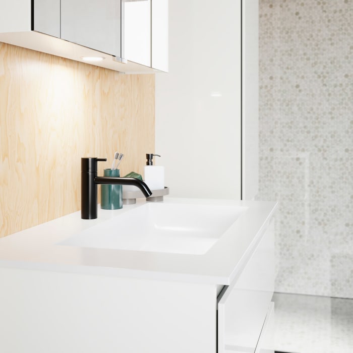 burgbad Lin20 Waschtischunterschrank mit Mineralguss-Waschtisch 82 cm, 2 Auszüge