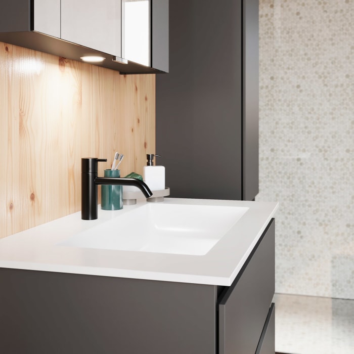 burgbad Lin20 Waschtischunterschrank mit Mineralguss-Waschtisch 82 cm, 2 Auszüge