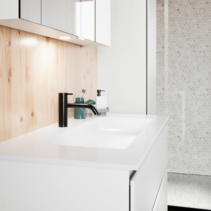 burgbad Lin20 Waschtischunterschrank mit Mineralguss-Waschtisch 102 cm, 2 Auszüge