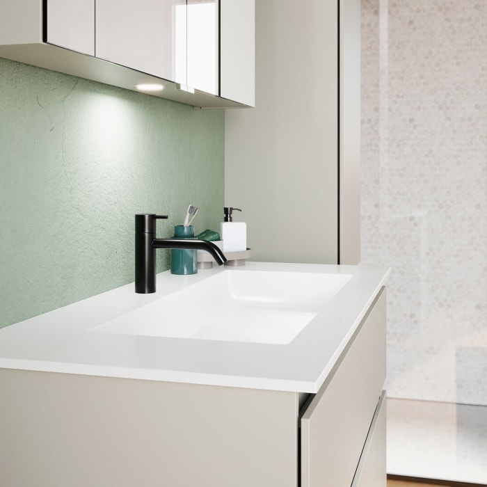 burgbad Lin20 Waschtischunterschrank mit Mineralguss-Waschtisch 102 cm, 2 Auszüge