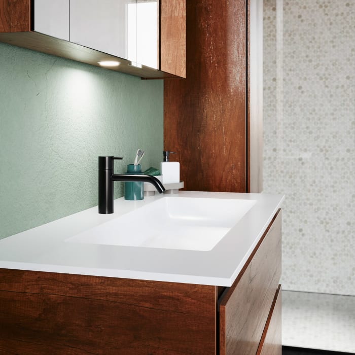 burgbad Lin20 Waschtischunterschrank mit Mineralguss-Waschtisch 102 cm, 2 Auszüge