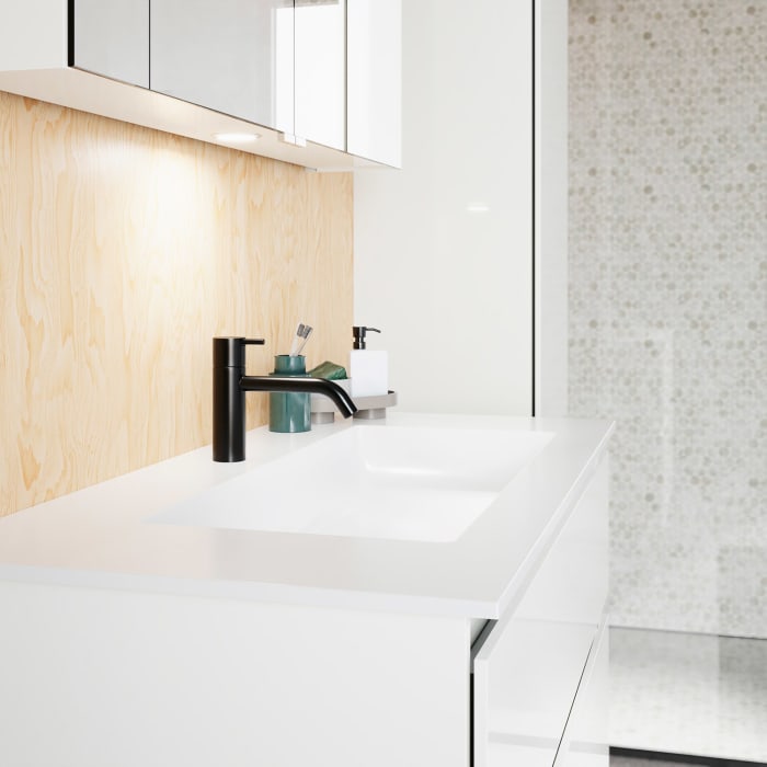 burgbad Lin20 Waschtischunterschrank mit Mineralguss-Waschtisch 102 cm, 2 Auszüge