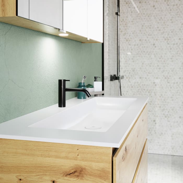 burgbad Lin20 Waschtischunterschrank mit Mineralguss-Waschtisch 122 cm, 2 Auszüge