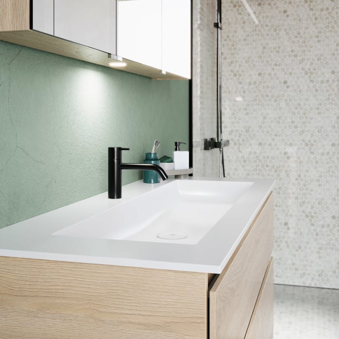 burgbad Lin20 Waschtischunterschrank mit Mineralguss-Waschtisch 122 cm, 2 Auszüge