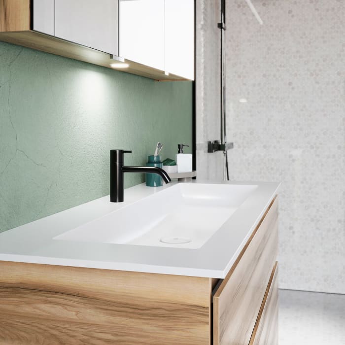 burgbad Lin20 Waschtischunterschrank mit Mineralguss-Waschtisch 122 cm, 2 Auszüge