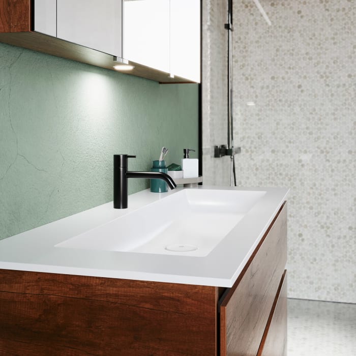 burgbad Lin20 Waschtischunterschrank mit Mineralguss-Waschtisch 122 cm, 2 Auszüge