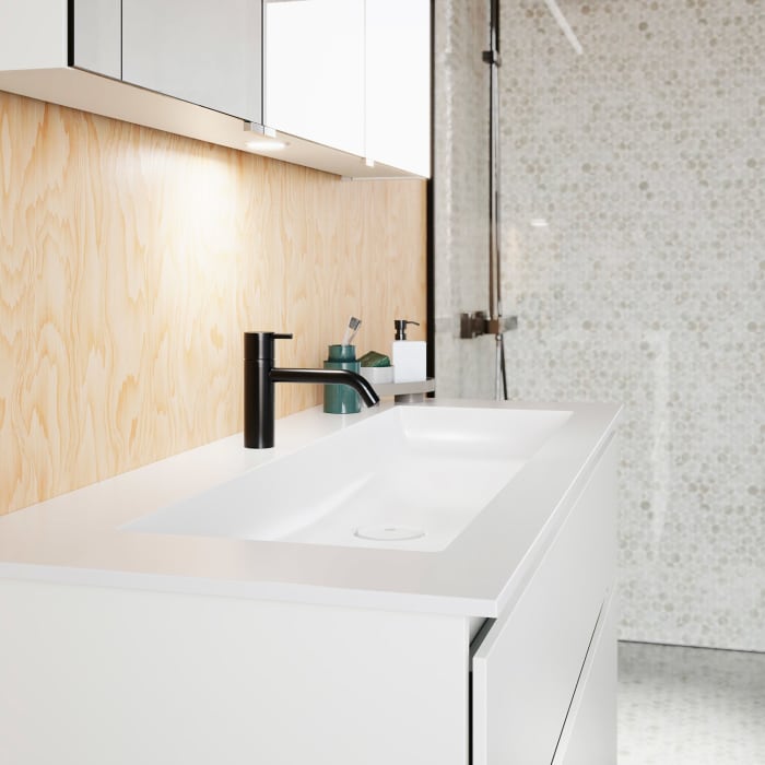 burgbad Lin20 Waschtischunterschrank mit Mineralguss-Waschtisch 122 cm, 2 Auszüge