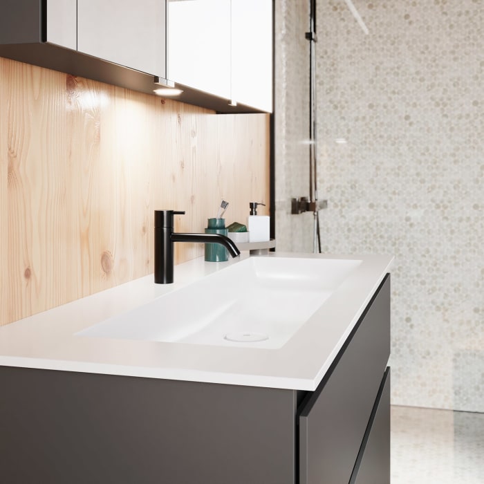 burgbad Lin20 Waschtischunterschrank mit Mineralguss-Waschtisch 122 cm, 2 Auszüge