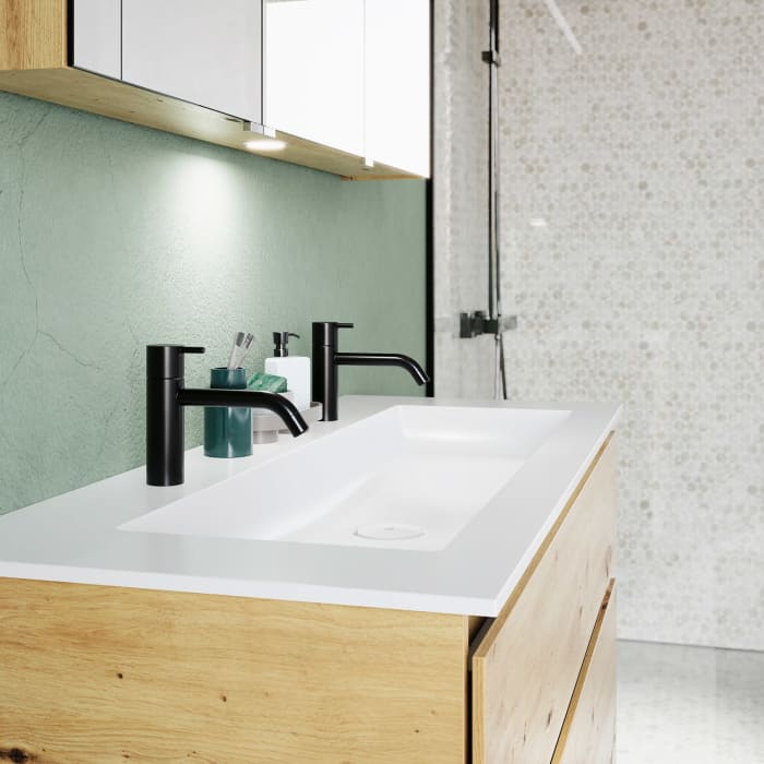 burgbad Lin20 Waschtischunterschrank mit Mineralguss-Waschtisch 122 cm, 2 Auszüge