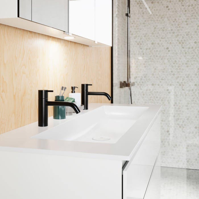 burgbad Lin20 Waschtischunterschrank mit Mineralguss-Waschtisch 122 cm, 2 Auszüge