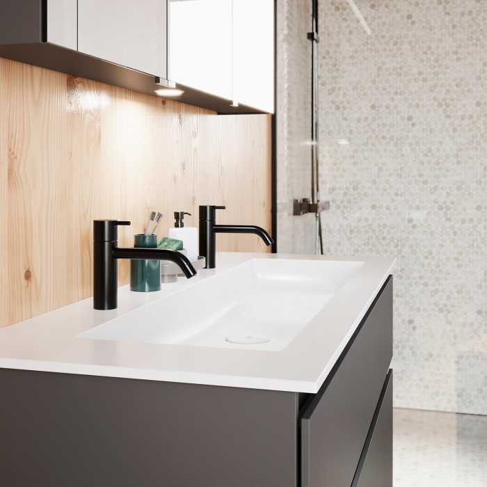 burgbad Lin20 Waschtischunterschrank mit Mineralguss-Waschtisch 122 cm, 2 Auszüge