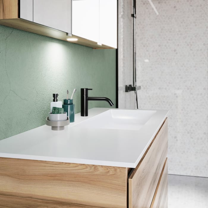 burgbad Lin20 Waschtischunterschrank mit Mineralguss-Waschtisch 122 cm, 2 Auszüge, rechts