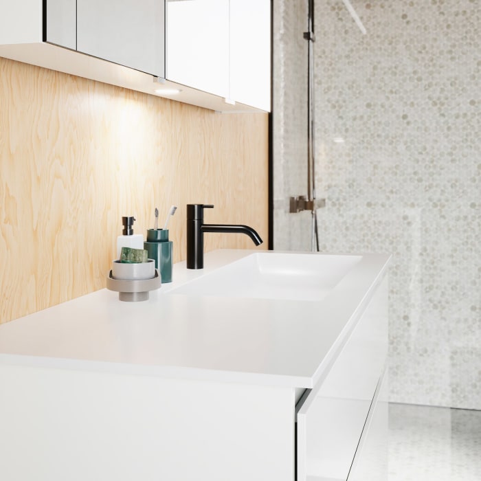 burgbad Lin20 Waschtischunterschrank mit Mineralguss-Waschtisch 122 cm, 2 Auszüge, rechts