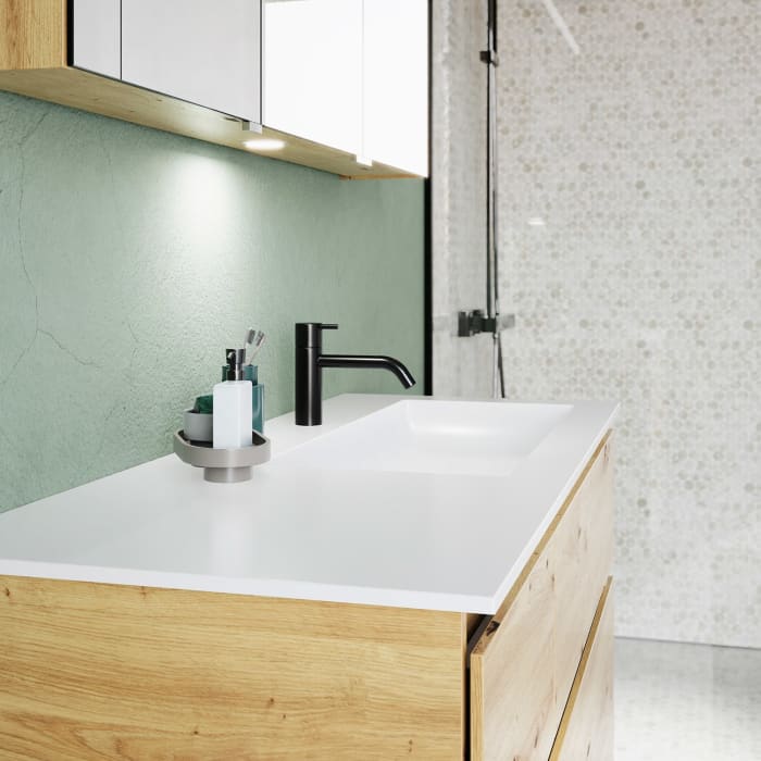 burgbad Lin20 Waschtischunterschrank mit Mineralguss-Waschtisch 122 cm, 4 Auszüge, rechts