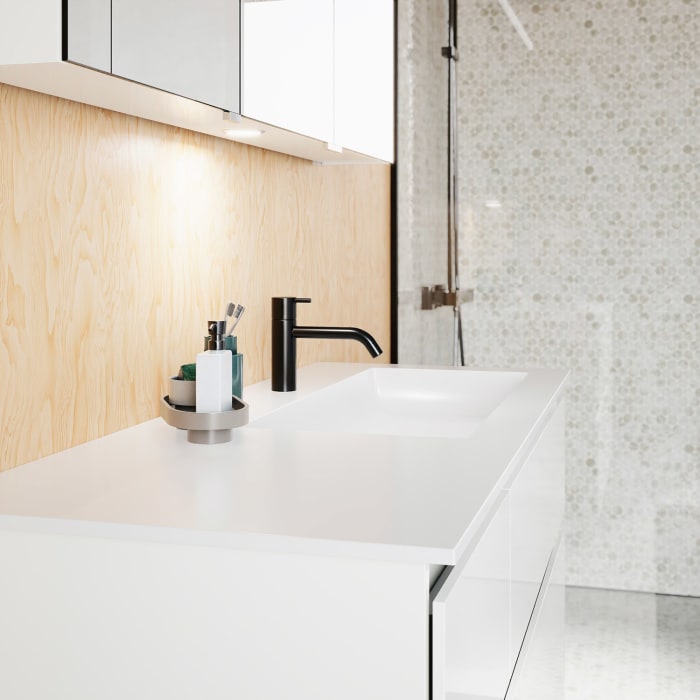 burgbad Lin20 Waschtischunterschrank mit Mineralguss-Waschtisch 122 cm, 4 Auszüge, rechts