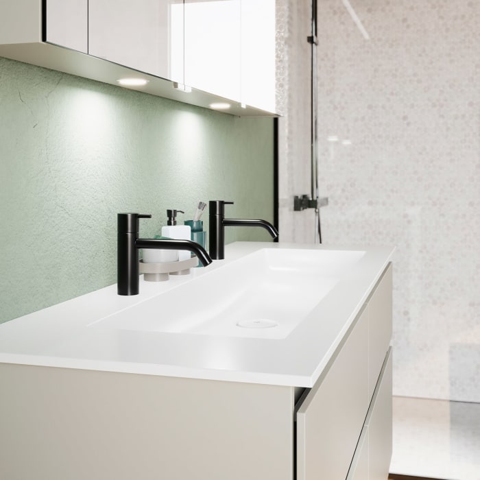 burgbad Lin20 Waschtischunterschrank mit Mineralguss-Waschtisch 142 cm, 4 Auszüge