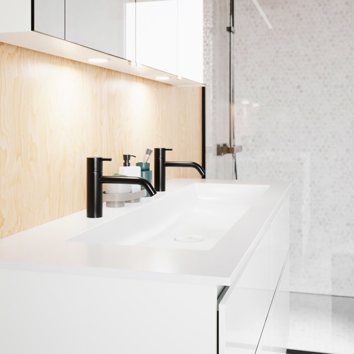 burgbad Lin20 Waschtischunterschrank mit Mineralguss-Waschtisch 142 cm, 4 Auszüge