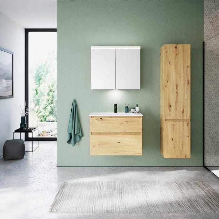 burgbad Lin20 Waschtischunterschrank mit Mineralguss-Waschtisch 82 cm, 2 Auszüge