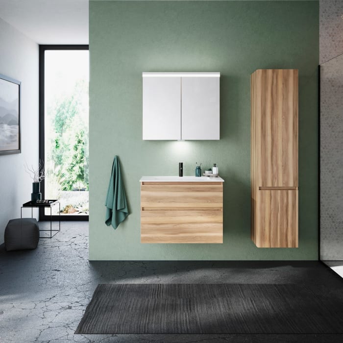 burgbad Lin20 Waschtischunterschrank mit Mineralguss-Waschtisch 82 cm, 2 Auszüge