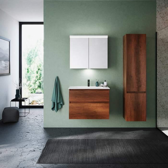 burgbad Lin20 Waschtischunterschrank mit Mineralguss-Waschtisch 82 cm, 2 Auszüge