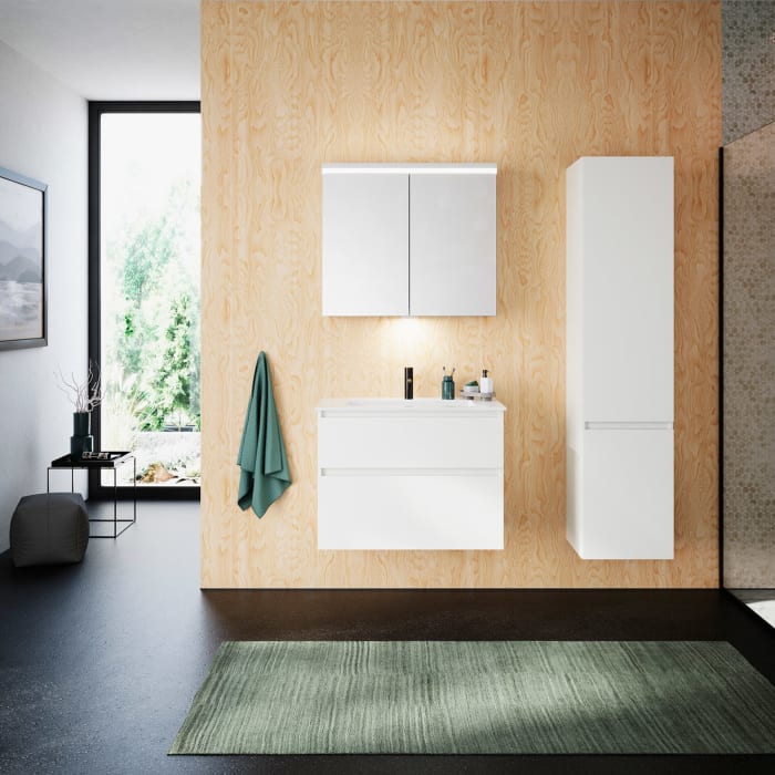 burgbad Lin20 Waschtischunterschrank mit Mineralguss-Waschtisch 82 cm, 2 Auszüge