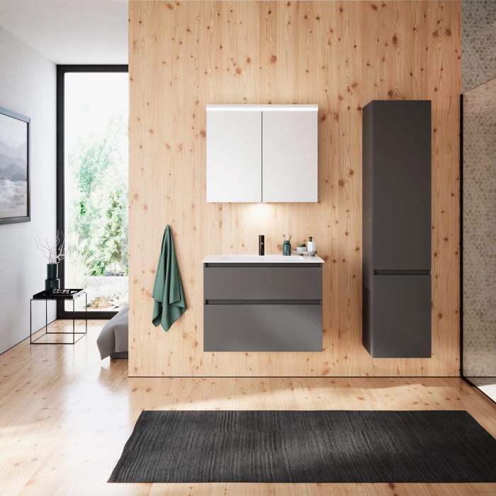 burgbad Lin20 Waschtischunterschrank mit Mineralguss-Waschtisch 82 cm, 2 Auszüge