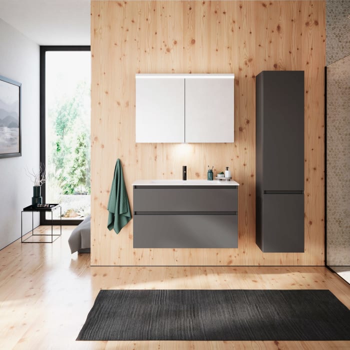 burgbad Lin20 Waschtischunterschrank mit Mineralguss-Waschtisch 102 cm, 2 Auszüge