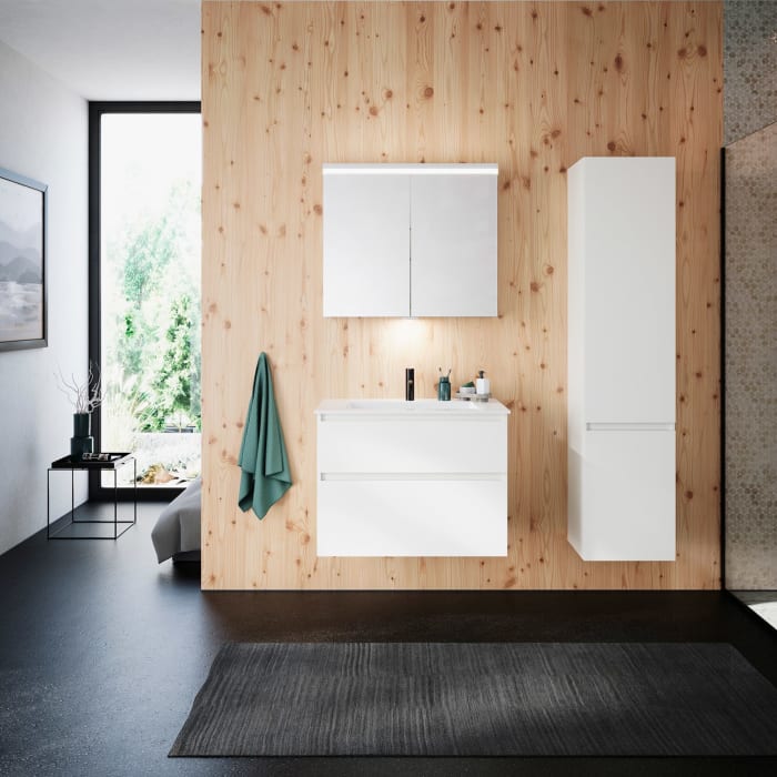 burgbad Lin20 Waschtischunterschrank mit Mineralguss-Waschtisch 82 cm, 2 Auszüge