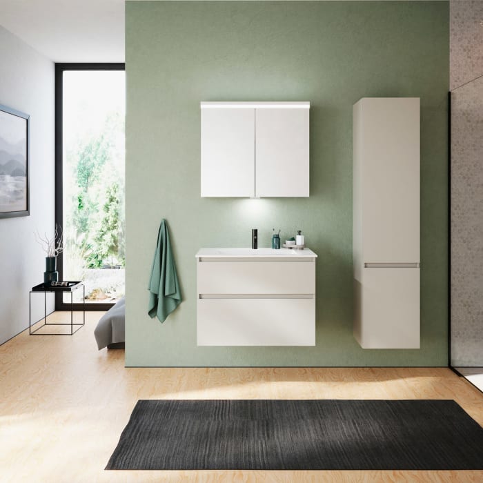 burgbad Lin20 Waschtischunterschrank mit Mineralguss-Waschtisch 82 cm, 2 Auszüge