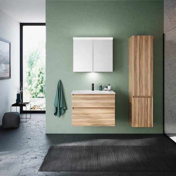 burgbad Lin20 Waschtischunterschrank mit Mineralguss-Waschtisch 82 cm, 2 Auszüge