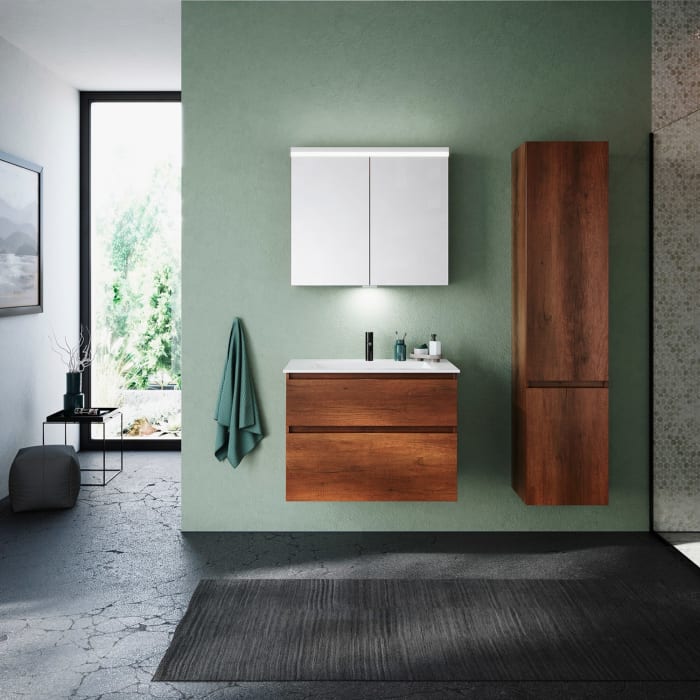 burgbad Lin20 Waschtischunterschrank mit Mineralguss-Waschtisch 82 cm, 2 Auszüge