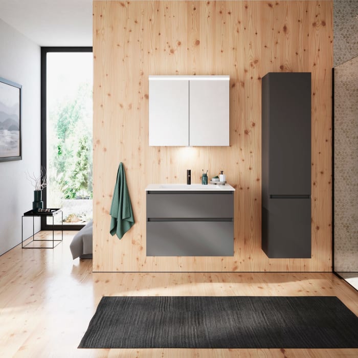 burgbad Lin20 Waschtischunterschrank mit Mineralguss-Waschtisch 82 cm, 2 Auszüge