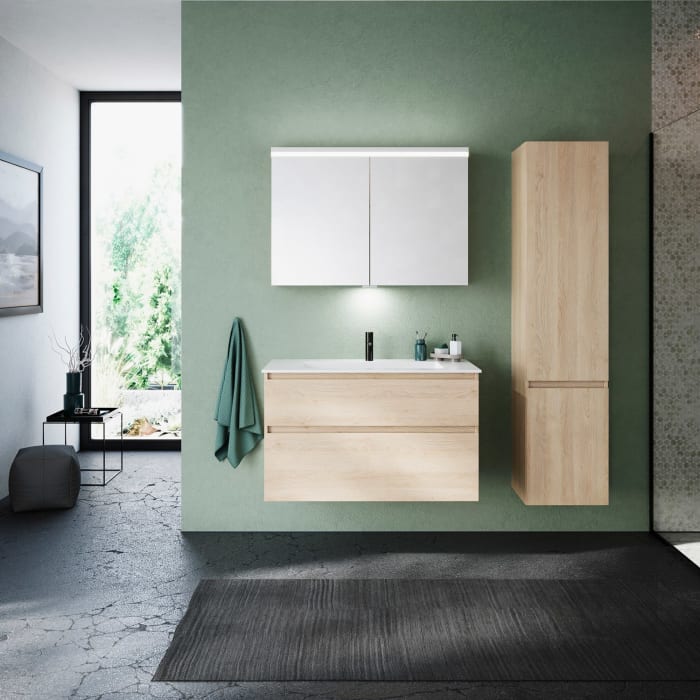 burgbad Lin20 Waschtischunterschrank mit Mineralguss-Waschtisch 102 cm, 2 Auszüge