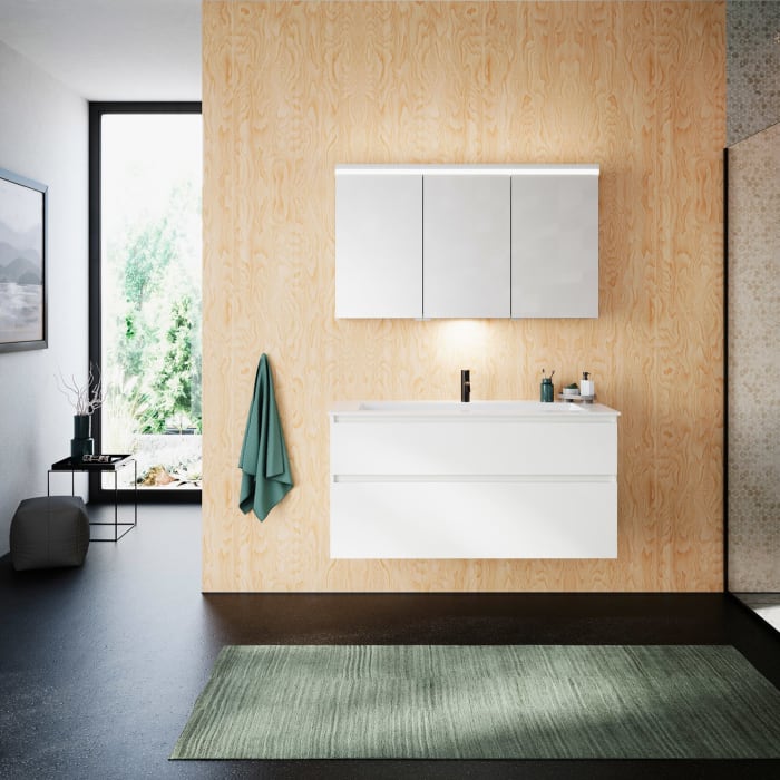 burgbad Lin20 Waschtischunterschrank mit Mineralguss-Waschtisch 122 cm, 2 Auszüge