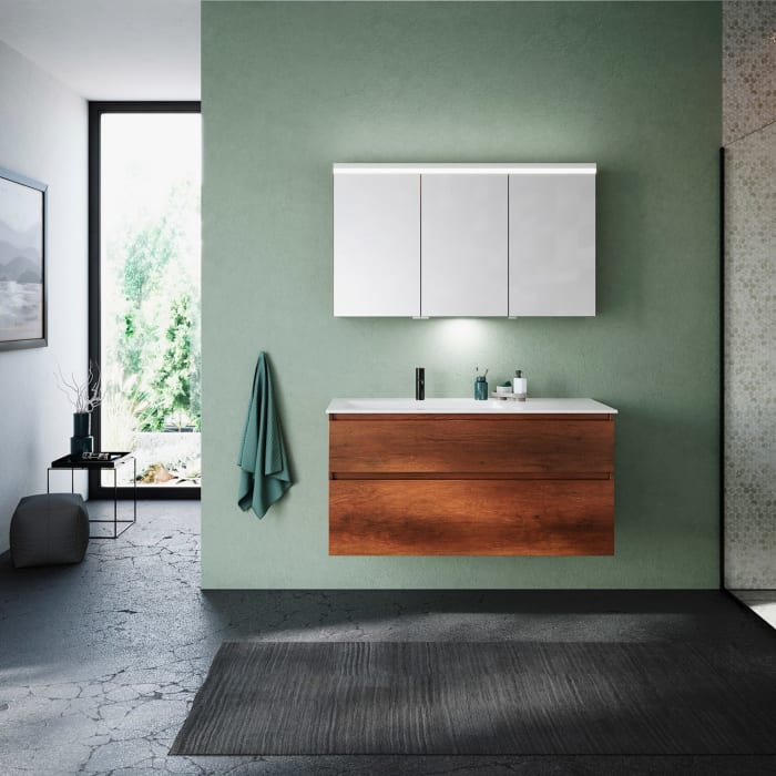 burgbad Lin20 Waschtischunterschrank mit Mineralguss-Waschtisch 122 cm, 2 Auszüge, links