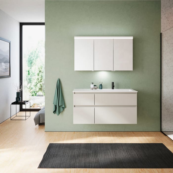 burgbad Lin20 Waschtischunterschrank mit Mineralguss-Waschtisch 122 cm, 4 Auszüge, rechts