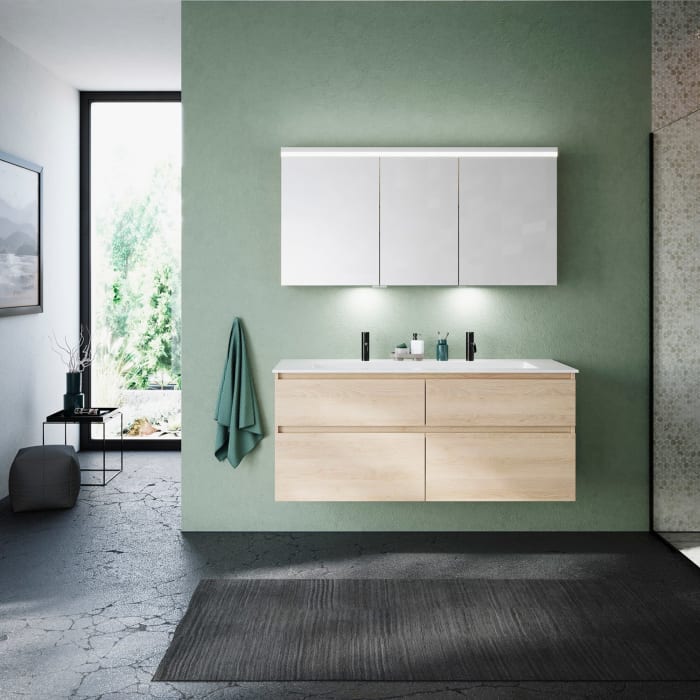 burgbad Lin20 Waschtischunterschrank mit Mineralguss-Waschtisch 142 cm, 4 Auszüge