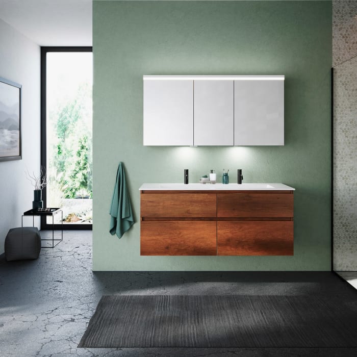 burgbad Lin20 Waschtischunterschrank mit Mineralguss-Waschtisch 142 cm, 4 Auszüge